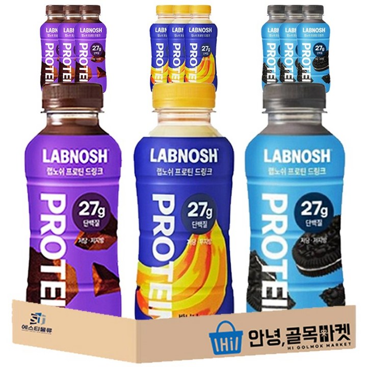 [안녕골목마켓] 랩노쉬 프로틴 고단백 드링크 350ml 카카오4개 쿠키앤크림4개 바나나4개 3종 총12, 12개