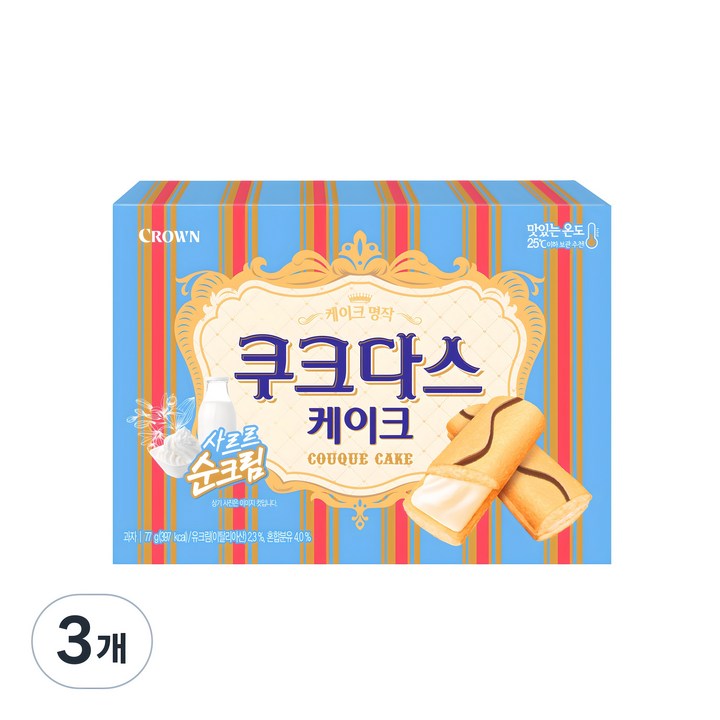 쿠크다스 케이크 과자, 77g, 3개