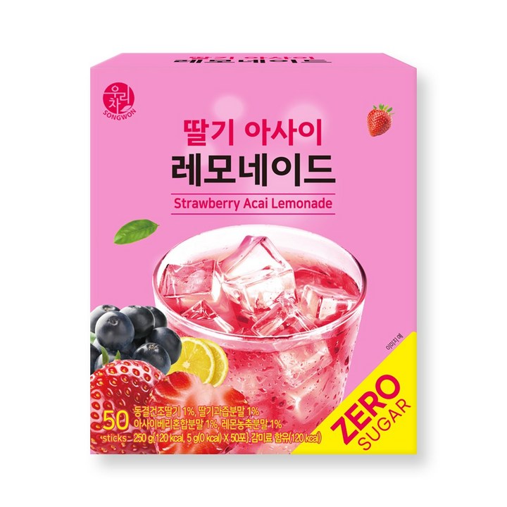 우리차 제로슈가 딸기 아사이 레모네이드, 5g, 50개