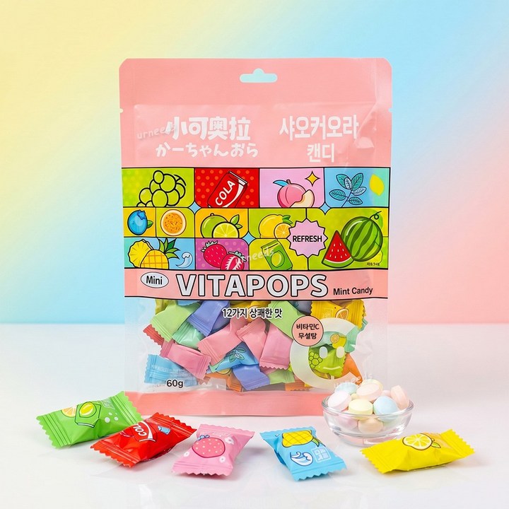 샤오카오라 비타팝스 무설탕 민트캔디 12가지 맛, 3개, 60g