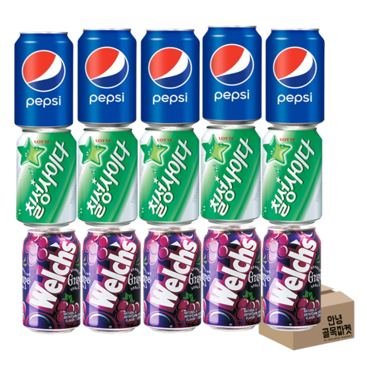 [안녕골목마켓]뚱캔 펩시콜라355ml 5개 + 칠성사이다 355ml 5개 + 웰치스포도맛 355ml 5개, 1개, 355ml