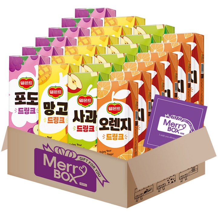 [메리박스]델몬트 팩주스 24개(오렌지6+포도6+망고6+사과6)+메세지카드, 1세트, 190ml