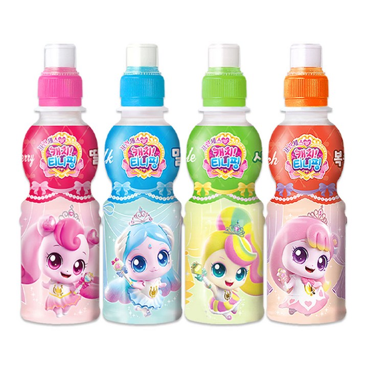 캐치티니핑 페트 음료수 4종 1개씩 (딸기+밀크+사과+복숭아), 4개, 200ml