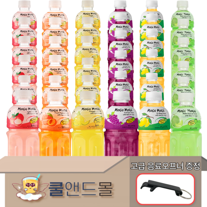[쿨앤드몰] 모구모구 6가지맛 복숭아+리치+파인애플+포도+망고+멜론 (고급 음료오프너 증정), 12개, 320ml