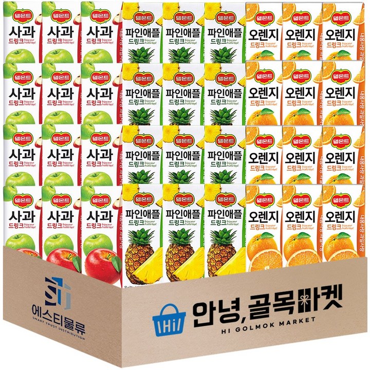 [안녕골목마켓] 델몬트 드링크 3종 사과 12개 파인애플 12개 오렌지 12개 총 36개 *안전포장*, 1세트, 190ml