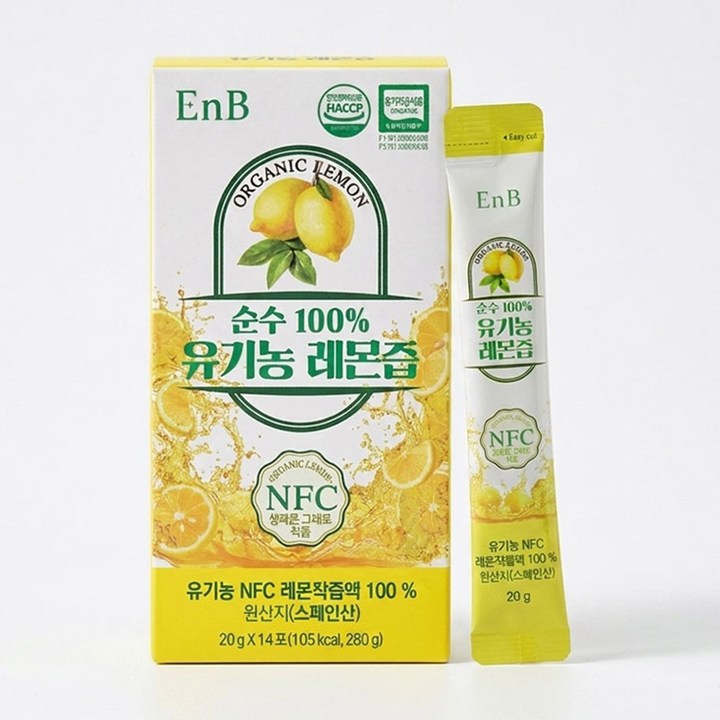 EnB 순수 100% 유기농 레몬즙(20g x 14포), 1개, 280g