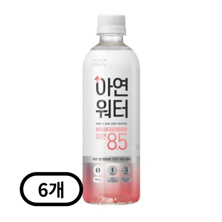 빙그레 아연워터 복숭아맛, 500ml, 6개