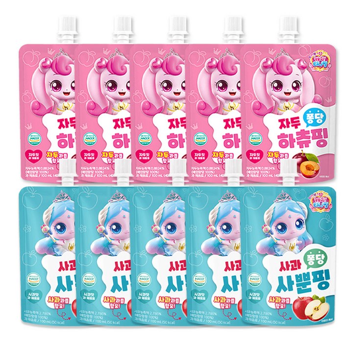 캐치티니핑 퐁당 음료수 하츄핑 자두맛 5개 +사뿐핑 사과맛 5개, 1개, 1세트, 100ml