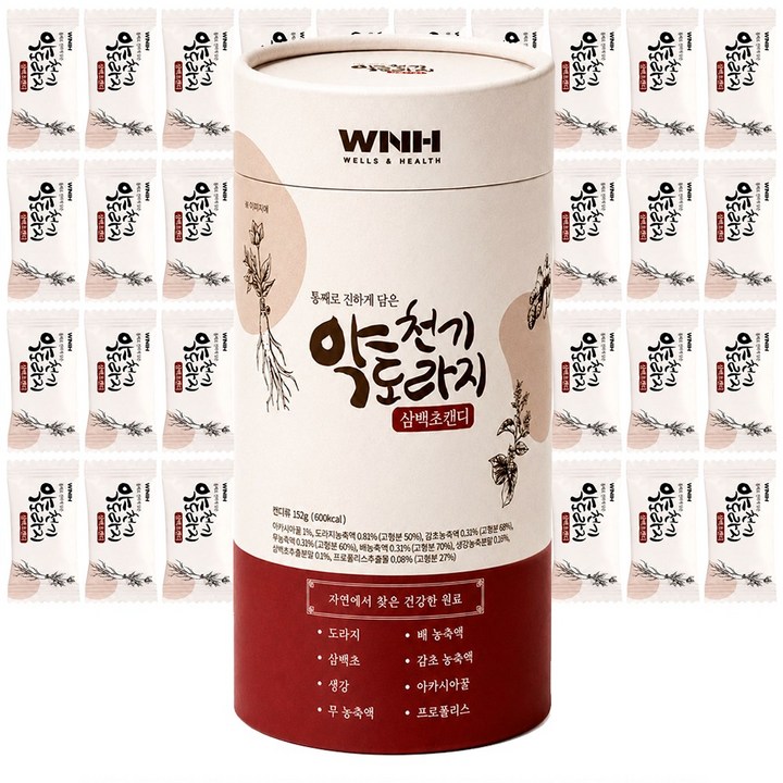 웰스앤헬스 천기 약도라지 삼백초캔디 건강캔디 부모님간식 프리미엄캔디 프로폴리스캔디 목캔디, 1박스, 152g