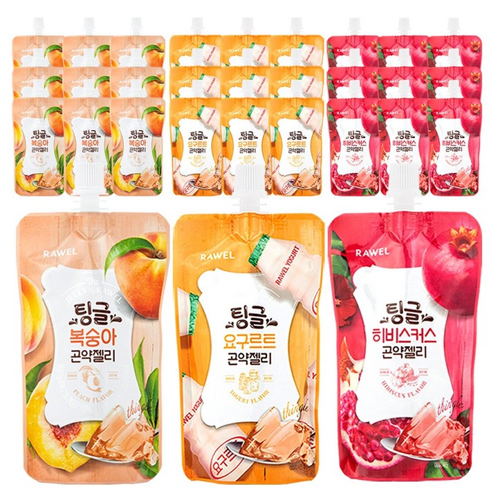 로엘 팅글 곤약젤리 3종 10팩 총 30팩 요구르트맛 1박스 + 복숭아맛 1박스 + 히비스커스맛 1박스, 1세트