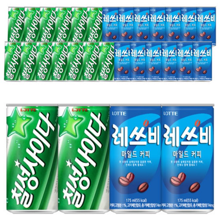 롯데칠성 미니캔세트(칠성사이다15개+레쓰비캔커피15개), 1세트, 190ml
