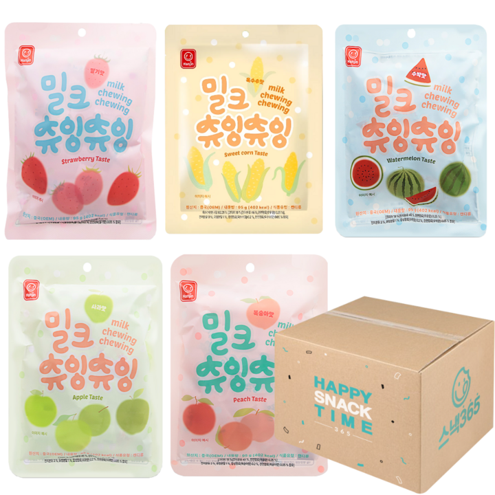 밀크 츄잉츄잉 95g X 5개 (딸기1 + 복숭아1 + 수박1 + 사과1 + 옥수수1)