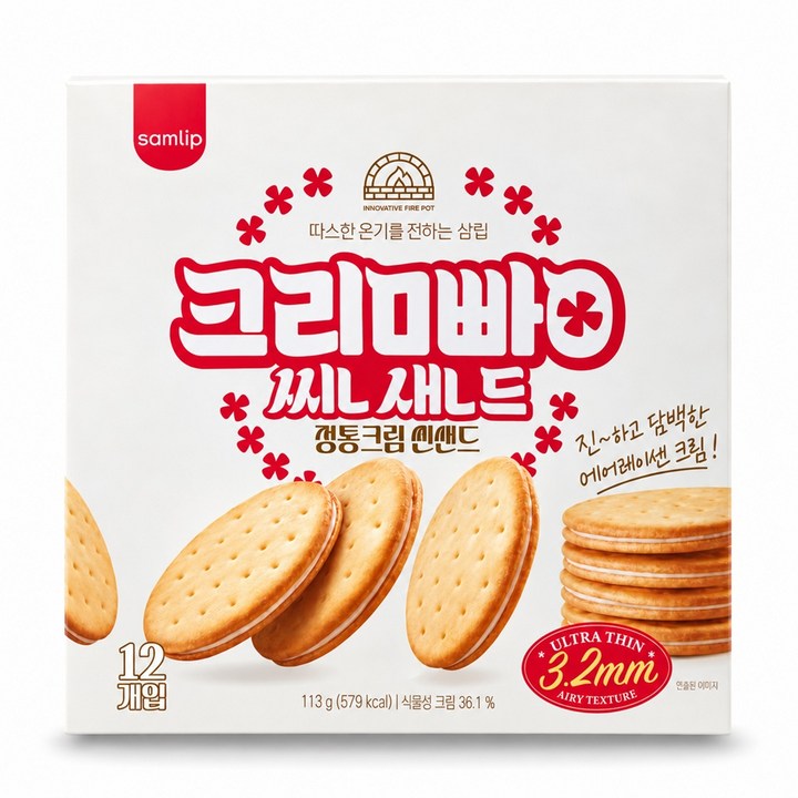 삼립크림빵 정통크림 씬샌드 12p, 113g, 6개