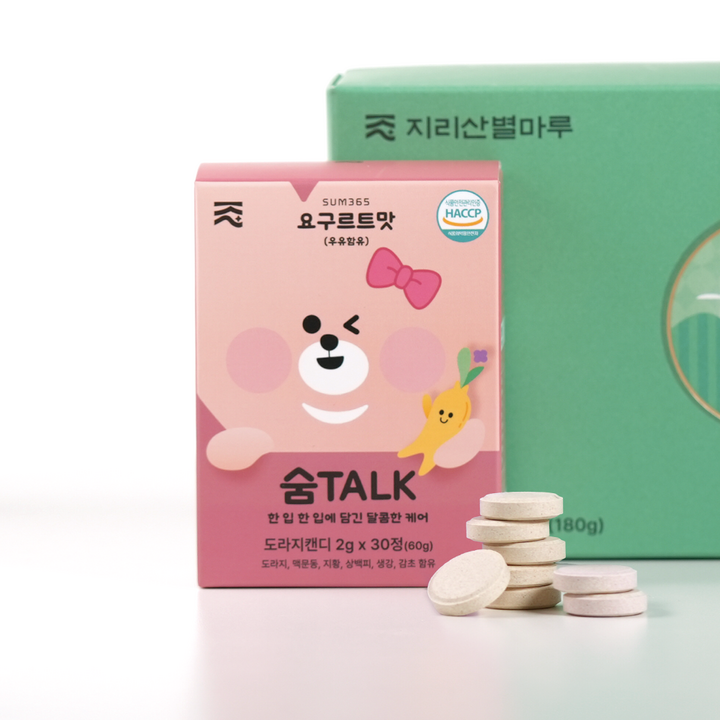 숨톡 요구르트맛 도라지 캔디 맥문동 한방 아이 어린이 가족 캔디 비타민 사탕, 30개, 2g