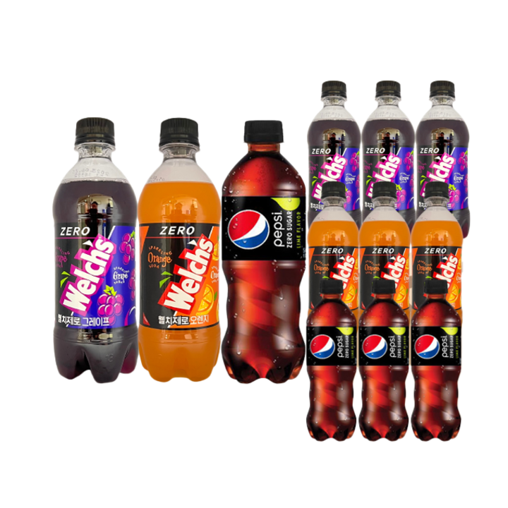 [안녕골목마켓]제로칼로리500ml 3종세트_펩시제로슈거라임4개+제로웰치포도4개+제로웰치오렌지4개, 제로펩시4+웰치제로포도4+웰치제로오렌지4, 500ml