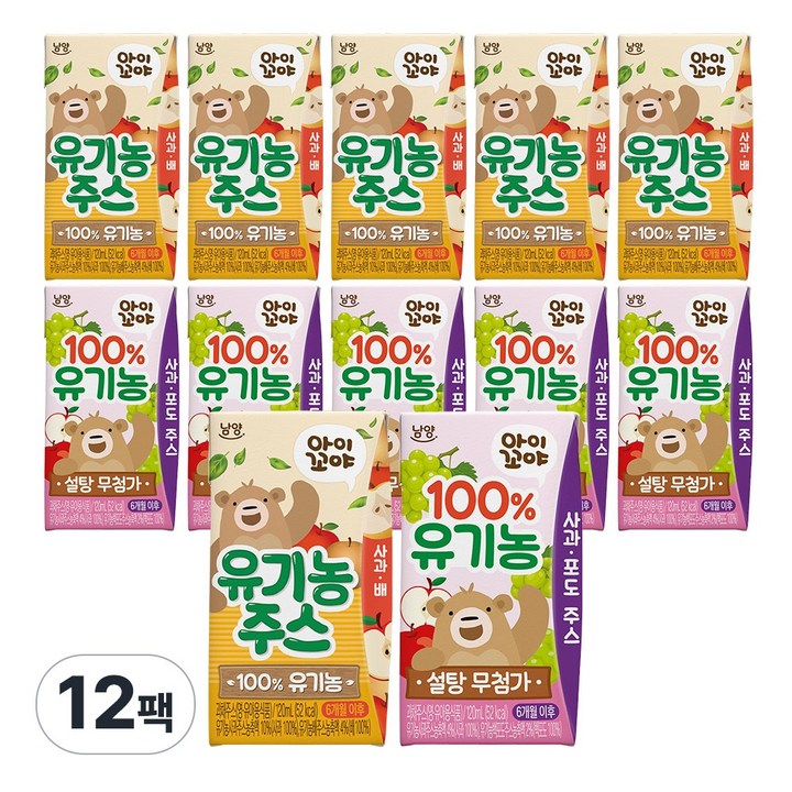 아이꼬야 유기농 주스 120ml 12팩 (사과배6+사과포도6)