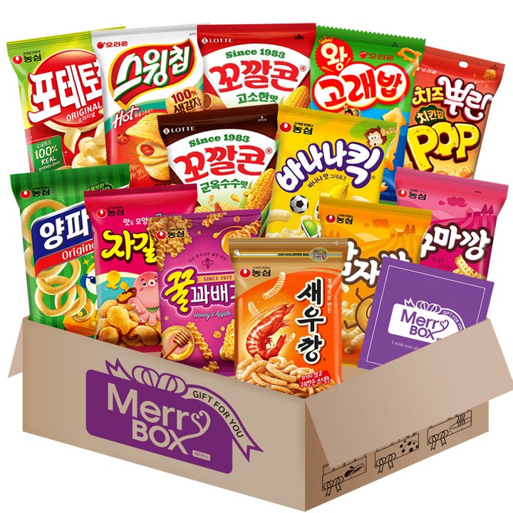 스낵 13종세트 1호{새우깡+양파링+바나나킥+꿀꽈배기+자갈치+감자깡+고구마깡+오감자+꼬북칩+스윙칩+왕고래밥+눈을감자+꼬깔콘}+메세지카드, 1박스, 과자세트