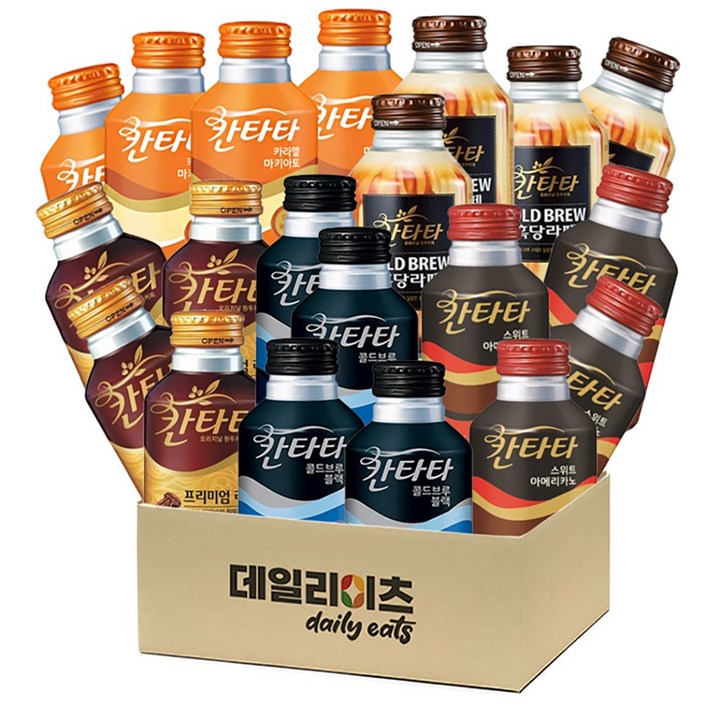 칸타타 캔커피 5종류 4개씩 20개입 믹스세트 (프리미엄 라떼 + 콜드브루 블랙 + 스위트 아메리카노 + 카라멜 마키아토 + 흑당라떼), 1세트, 275ml