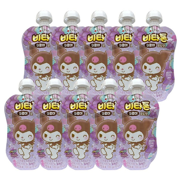 조아제약 산리오 비타톤 쿠로미 포도맛 키즈음료, 10개, 100g