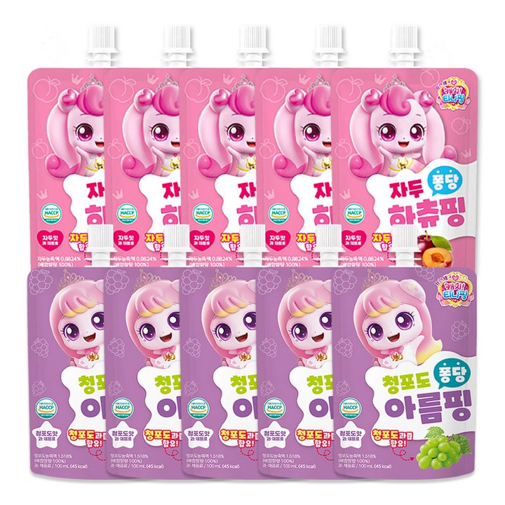 캐치티니핑 자두 퐁당 하츄핑 음료수 5+청포도 퐁당 초롱핑 음료 5, 1개, 100ml