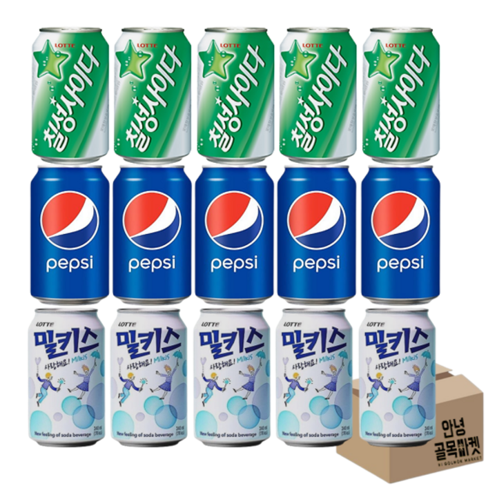 [안녕골목마켓]뚱캔3종세트_펩시콜라355ml 5개 + 칠성사이다355ml 5개 + 밀키스340ml 5개, 1개, 355ml