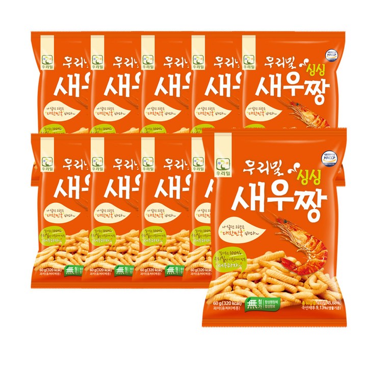 우리밀 새우짱 새우맛 스낵 과자, 60g, 10개