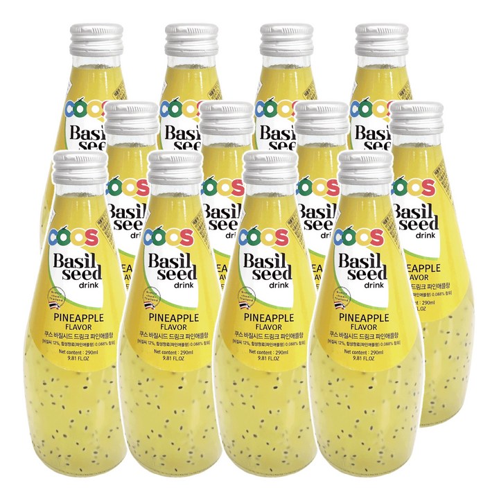 쿠스 바질씨드 드링크 파인애플향, 12개, 290ml