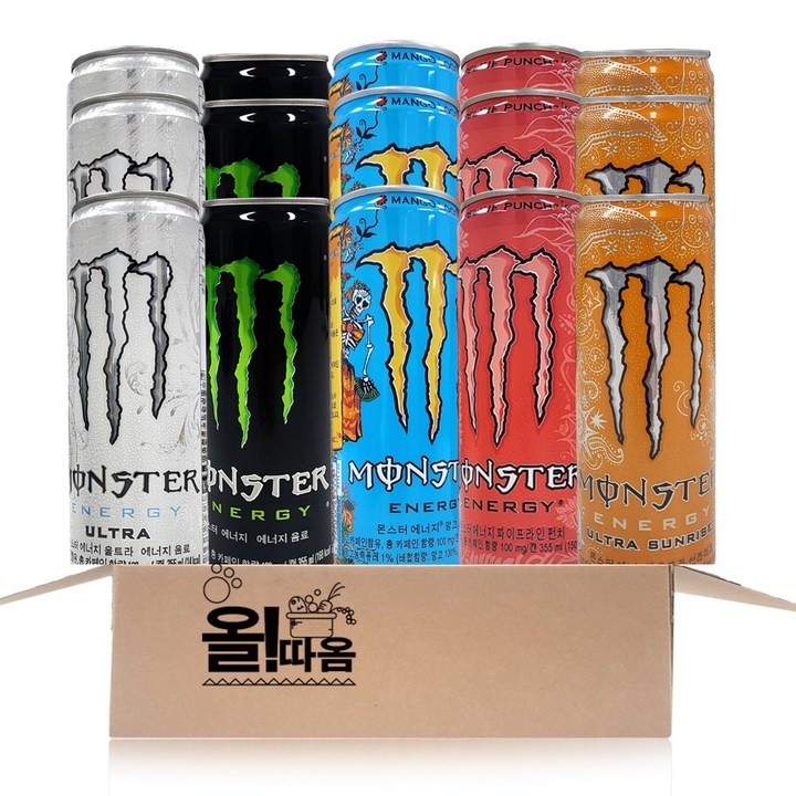 올따옴 몬스터 에너지음료 5종 기획세트 1호(울트라3+그린3+망고로코3+펀치3+선라이즈3), 355ml