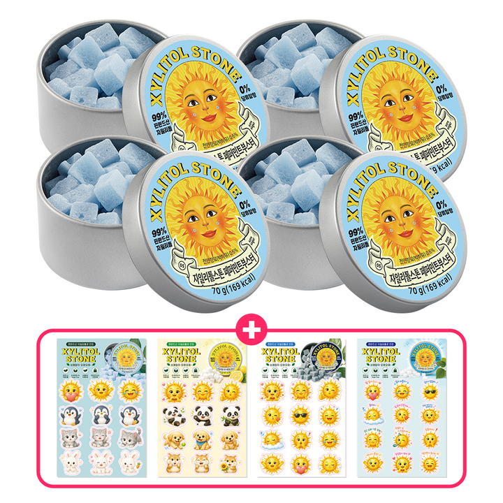 자일리톨스톤 페퍼민트부스터 70g 4개 스티커 4종 포함 세트, 280g, 1개
