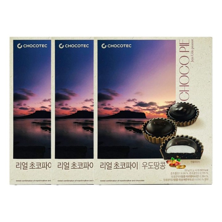 제주 리얼 초코파이 우도땅콩, 3개, 192g