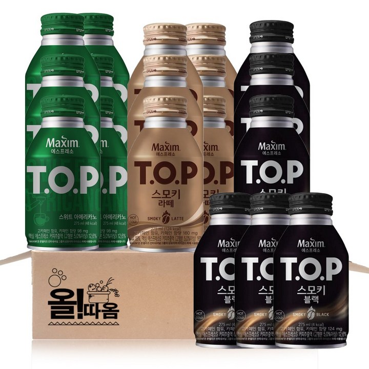 티오피 TOP 커피음료 275ml 3종 기획세트(스위트아메리카노6+스모키블랙6+스모키라떼6), 18개