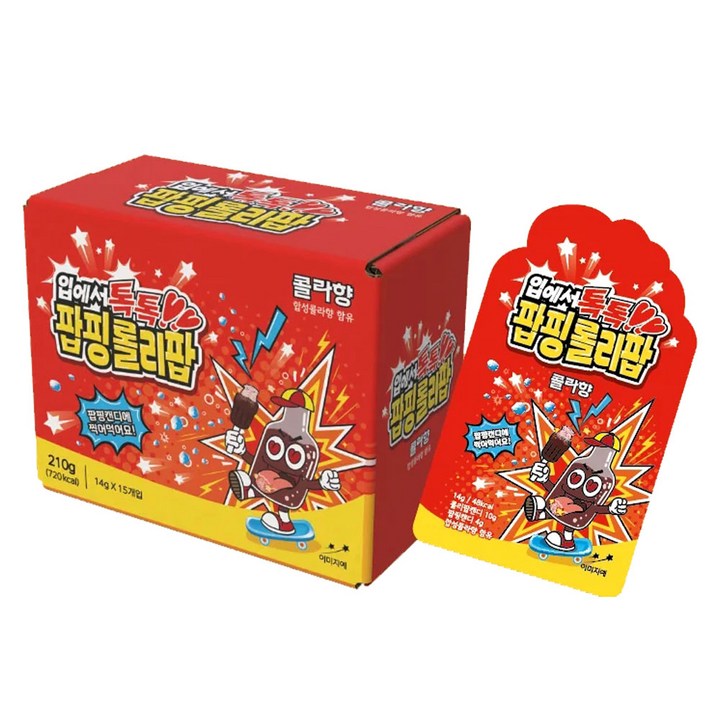 입에서 톡톡! 찍어먹는 팝핑캔디 팝핑롤리팝 콜라향, 15개, 14g