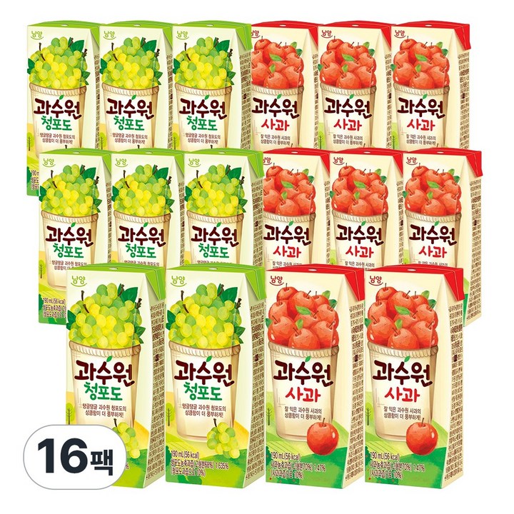 과수원 2종 각8팩 (총16팩) 사과8+청포도8, 190ml, 1세트