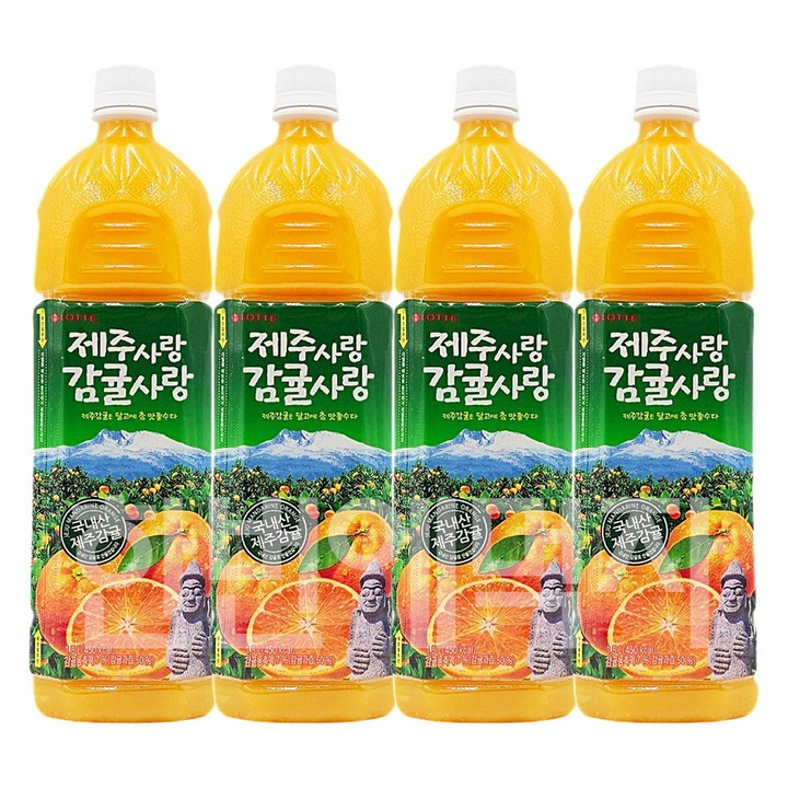 롯데칠성음료 제주사랑 감귤사랑, 1.5L, 4개