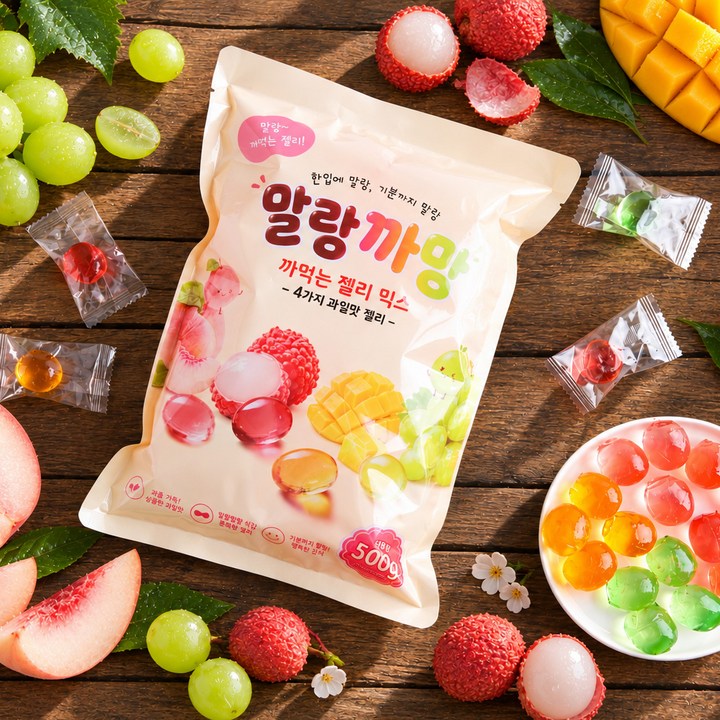 말랑까망 까먹는 젤리 믹스 500g 4가지맛 과일젤리 망고 리치 샤인머스켓 복숭아, 1개