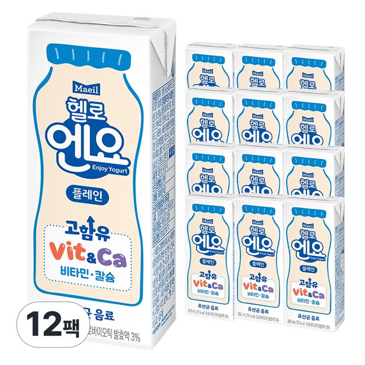 엔요 유산균음료 플레인, 200ml, 12개