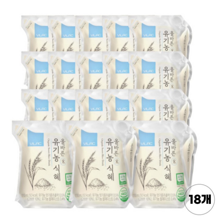 비락 올바른 유기농 식혜, 110ml, 18개
