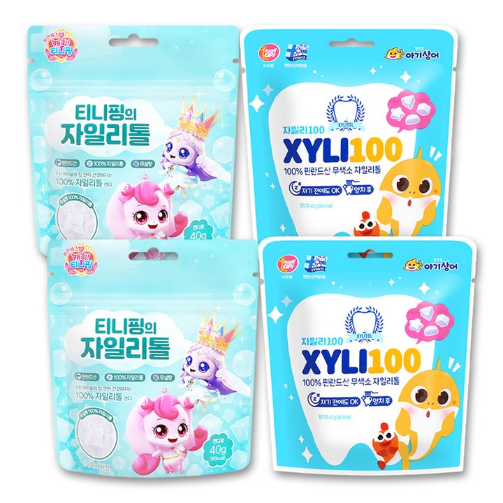 핑크퐁 아기상어 자일리100 2개 + 티니핑의 자일리톨 2개, 40g, 1세트