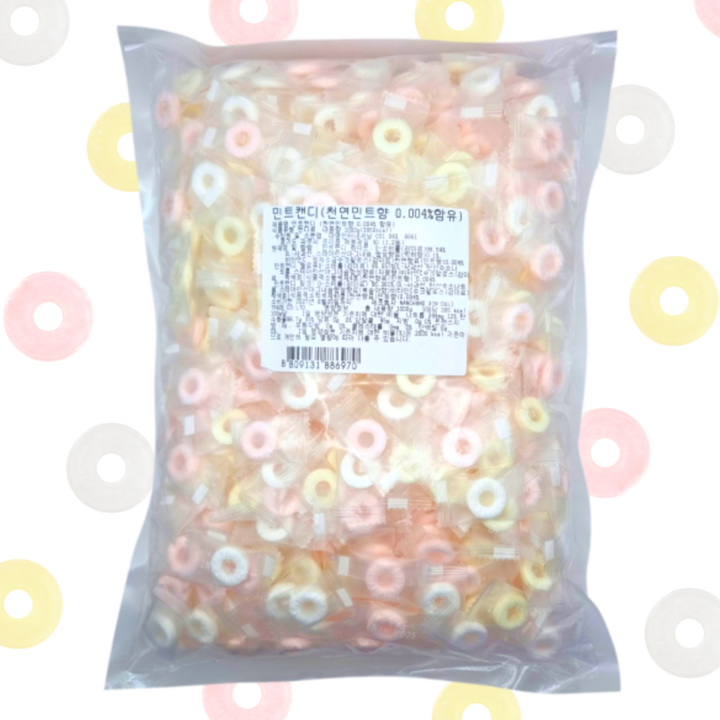 민트 링 캔디 박하 사탕 쿨 과일향 입가심 대용량 벌크 간식, 1개, 1kg