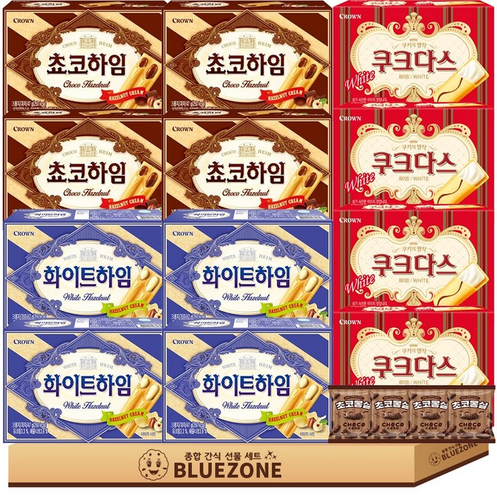 크라운 과자세트 쵸코하임4개 화이트하임4개 쿠크다스4개 몽실4개, 1박스, 772g