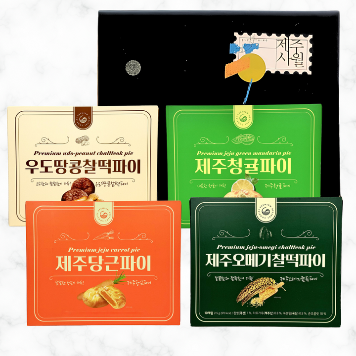 청우식품 제주 우도땅콩 찰떡파이 258g+청귤파이 234g+당근파이 234g+오메기찰떡파이 215g 제주기념품 선물세트, 1개, 941g