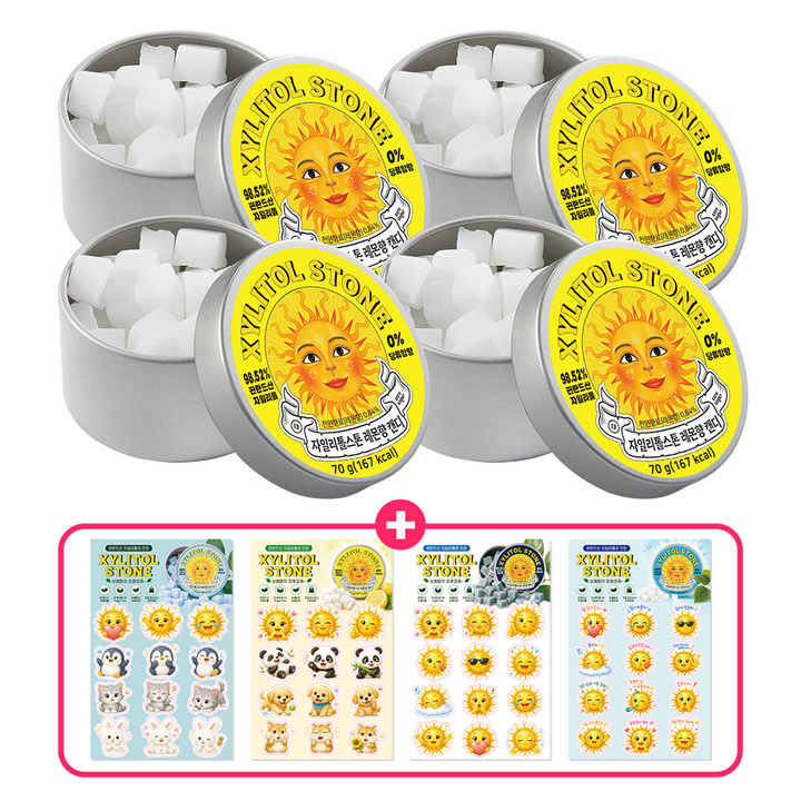 자일리톨스톤 레몬 70g 4개 스티커 4종 포함 세트, 1개, 280g