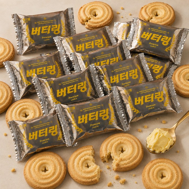 해태버터링 카페용개별포장 대용량 풍미 고급버터과자 달콤 고소 바삭 카페 베이커리용 탕비실 사무실간식 대용량 개별간식박스, 9개, 30g