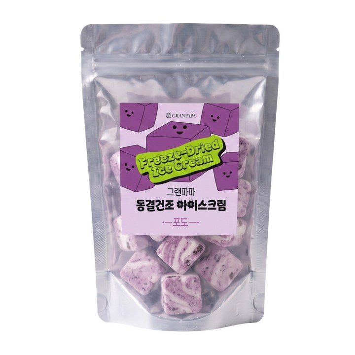 그랜파파 바삭한 프리미엄 디저트 녹지않는 동결건조 포도 아이스크림, 1개, 100g
