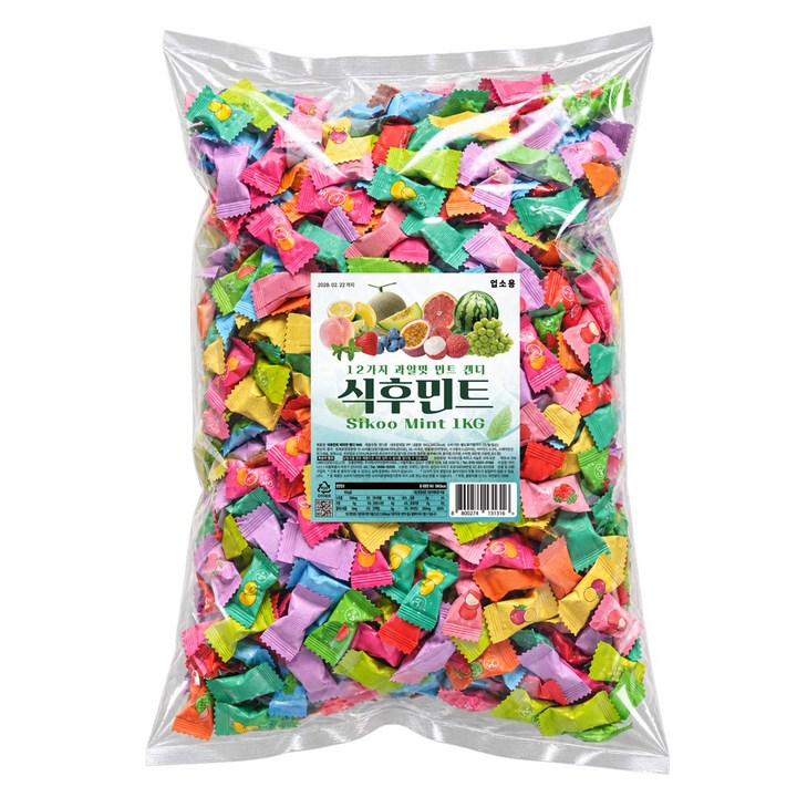 식후민트 무설탕 민트 비타민 과일 캔디 대용량 1kg 업소용 개별포장, 1개