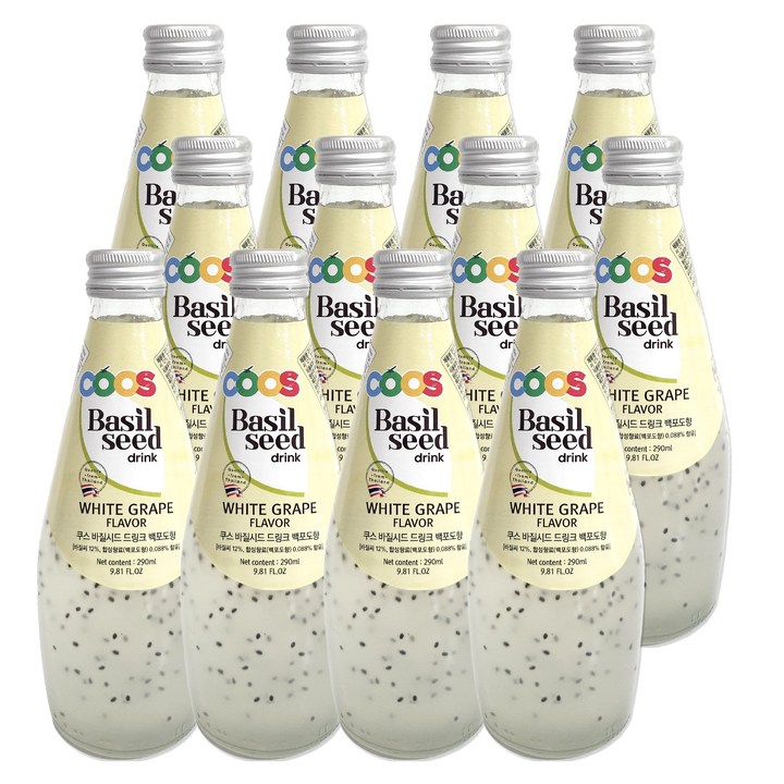 쿠스 바질씨드 드링크 백포도향, 12개, 290ml