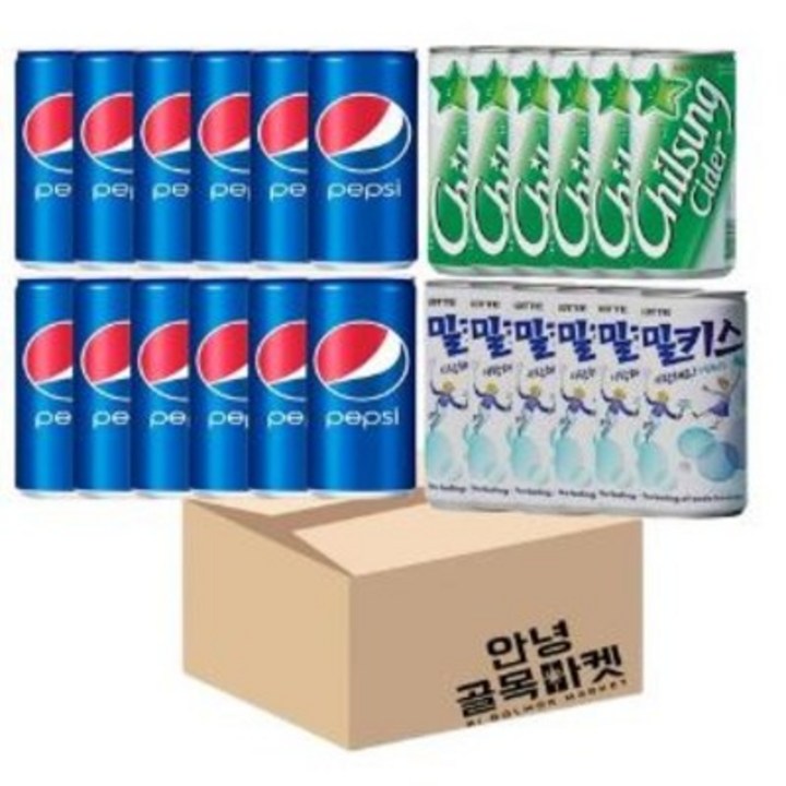 미니캔음료3종세트_펩시콜라190ml*12개+칠성사이다190ml*6개+밀키스190ml*6 = 24캔, 1박스, 0.19l