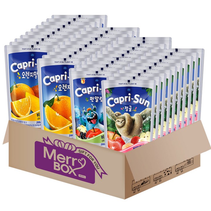 카프리썬 파우치 음료 세트 05호(정글10+펀알람10+오렌지망고10+오렌지10)+메세지카드, 1세트, 200ml