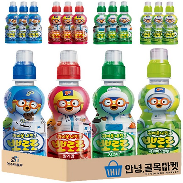 [안녕골목마켓] 팔도 뽀로로 어린이 음료 4종 16입 세트 ( 딸기맛 4 사과맛 4 밀크맛 4 샤인머스켓맛 4 ) 인기 간식, 16개, 235ml