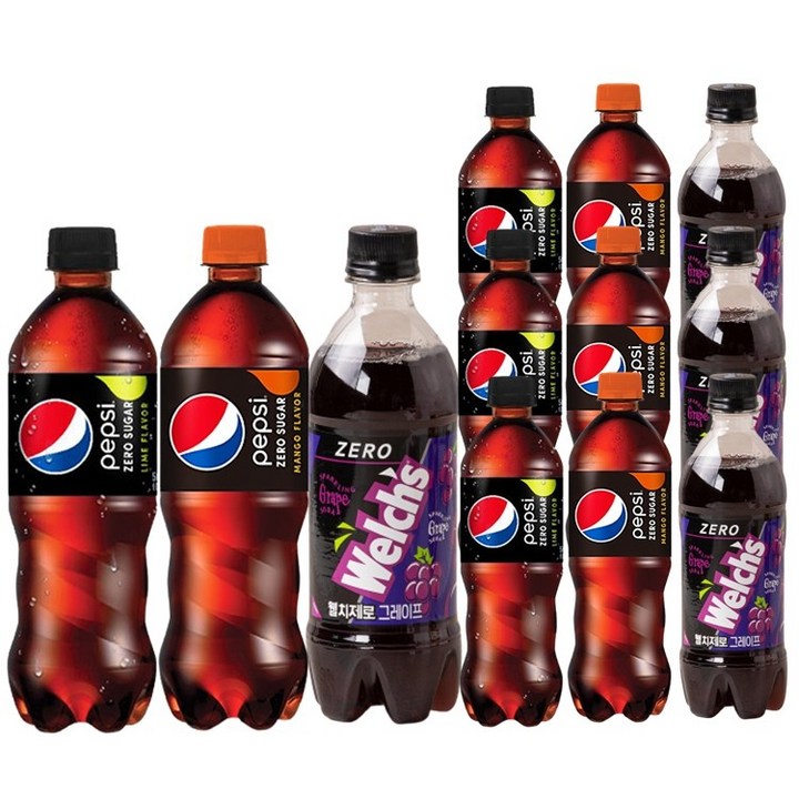 펩시슈거망고4개+펩시슈거라임4개+웰치제로포도4개, 1세트, 500ml